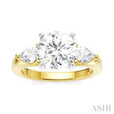 1/2 Ctw Tri-Mount Circular Shape Center Pear and Round Cut Diamond Semi-Mount Engagement Ring in 14K Yellow and White Gold